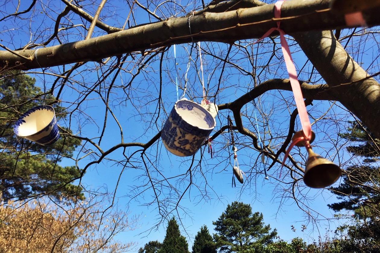 Tassen die in einem Baum hängen in den Midland Meanders in Südafrika