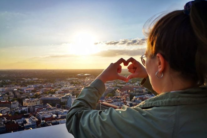 Blick vom MDR Panorama Tower auf Leipzig