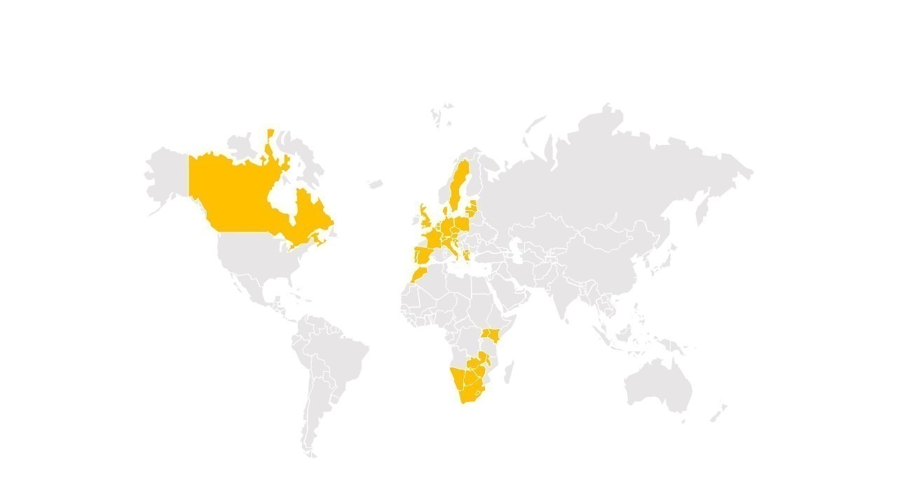 Weltkarte mit Lynns bereisten Ländern
